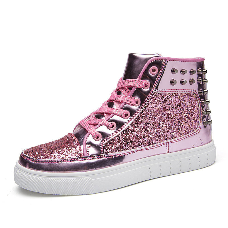 Women's High-Top Round-Toe Lace-Up Glitter Sneakers