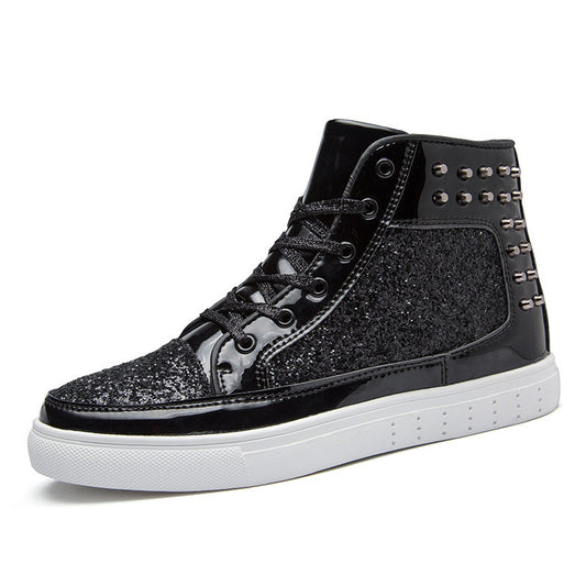 Women's High-Top Round-Toe Lace-Up Glitter Sneakers