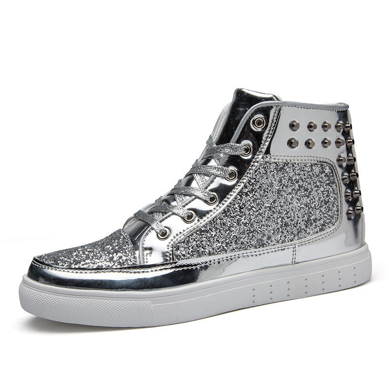 Women's High-Top Round-Toe Lace-Up Glitter Sneakers