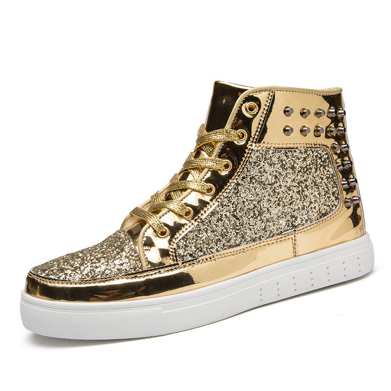 Women's High-Top Round-Toe Lace-Up Glitter Sneakers