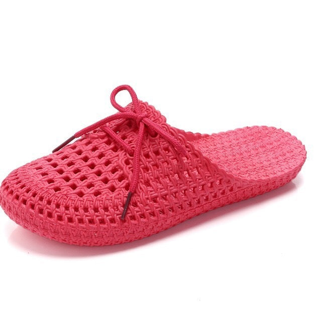 Korean-Style Lace-Up Perforated/Hole Slippers