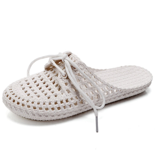 Korean-Style Lace-Up Perforated/Hole Slippers