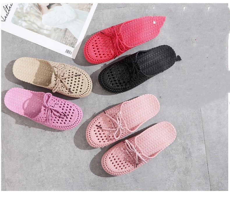 Korean-Style Lace-Up Perforated/Hole Slippers