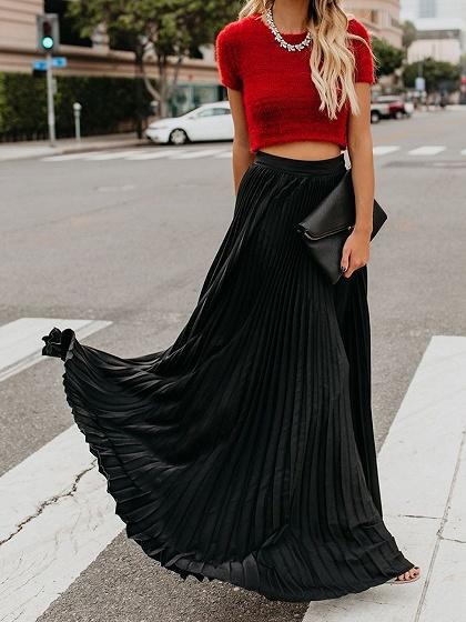 High-Waist Long Chiffon Skirt