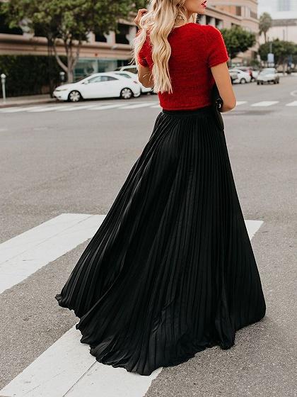 High-Waist Long Chiffon Skirt