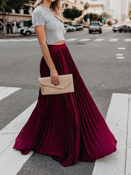 High-Waist Long Chiffon Skirt