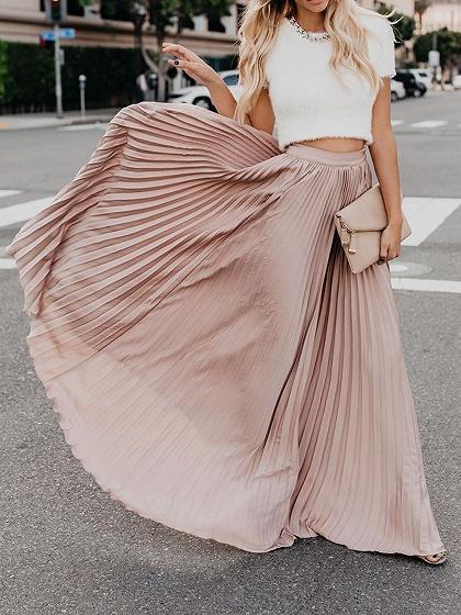 High-Waist Long Chiffon Skirt