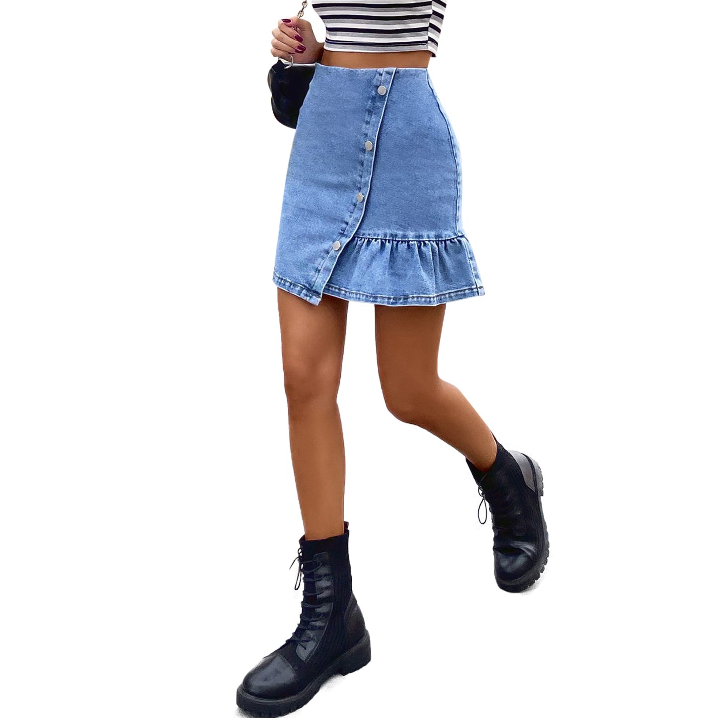 Ruffled Lotus Leaf Denim Skirt