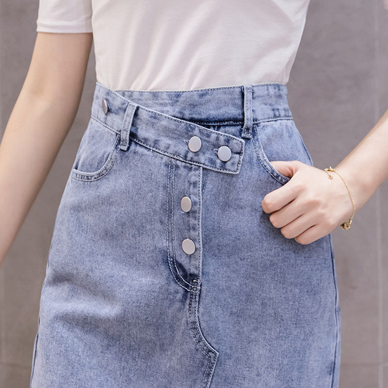 Irregular Long Denim Skirt