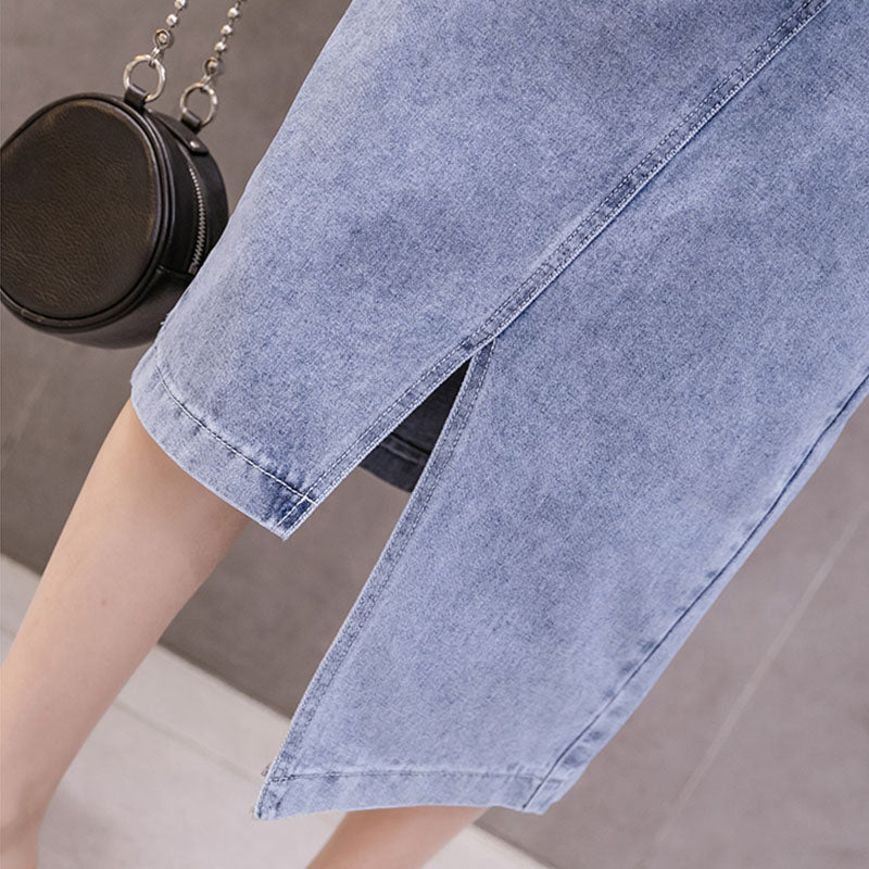 Irregular Long Denim Skirt