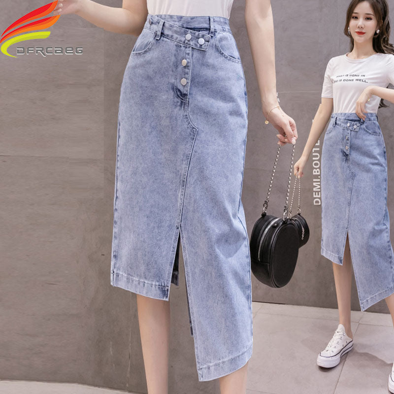 Irregular Long Denim Skirt