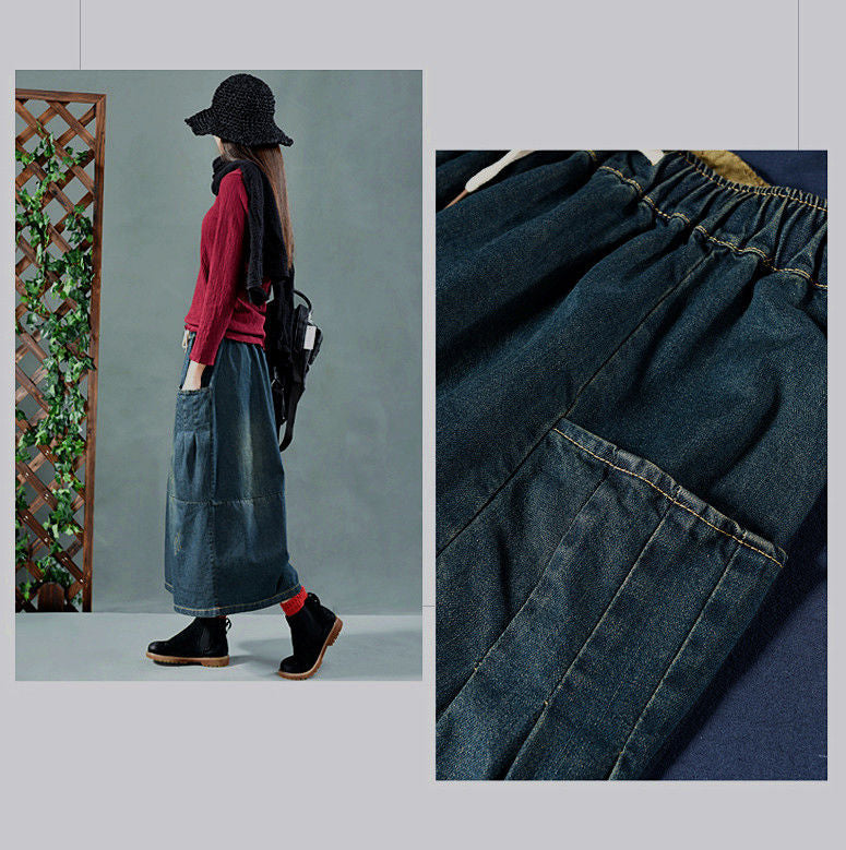 Thin Mid-Length Denim Skirt With Big Pockets