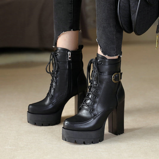 Thick Platform Female High-Heel Boots