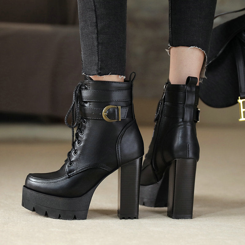 Thick Platform Female High-Heel Boots