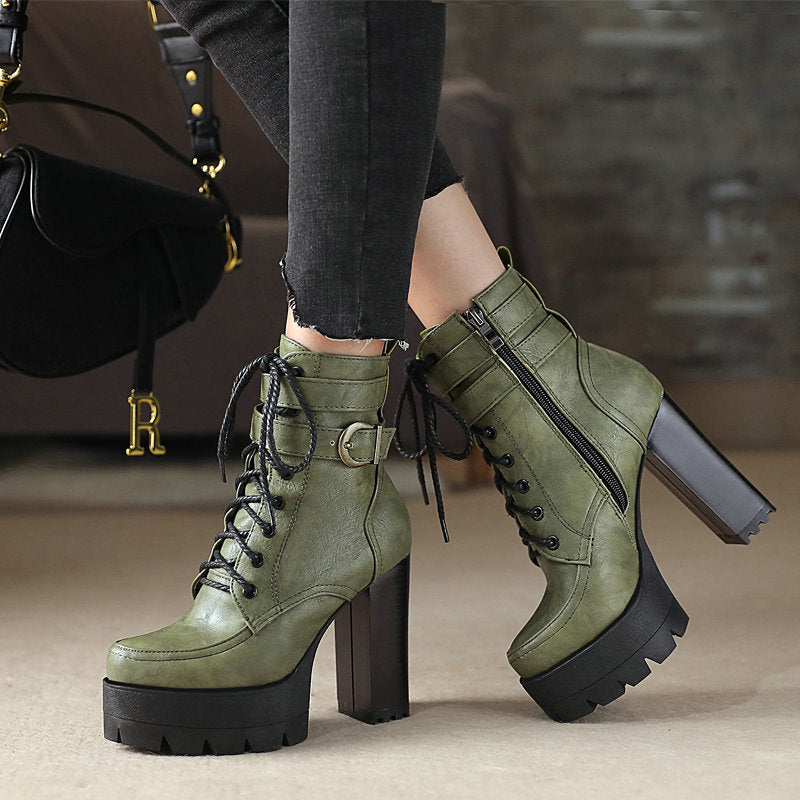 Thick Platform Female High-Heel Boots