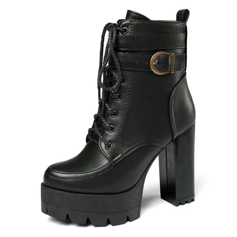 Thick Platform Female High-Heel Boots