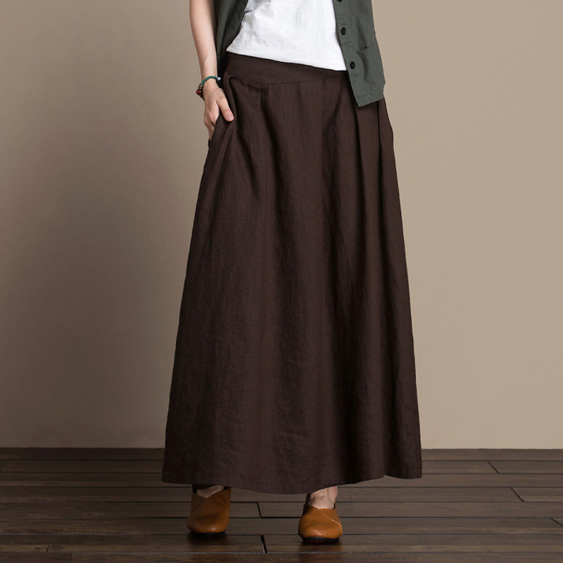 Wholesale Spring And Summer Pure Linen Skirt Female Simple Pure Color Thin A-Line Long Skirt 2382 One On Behalf Of