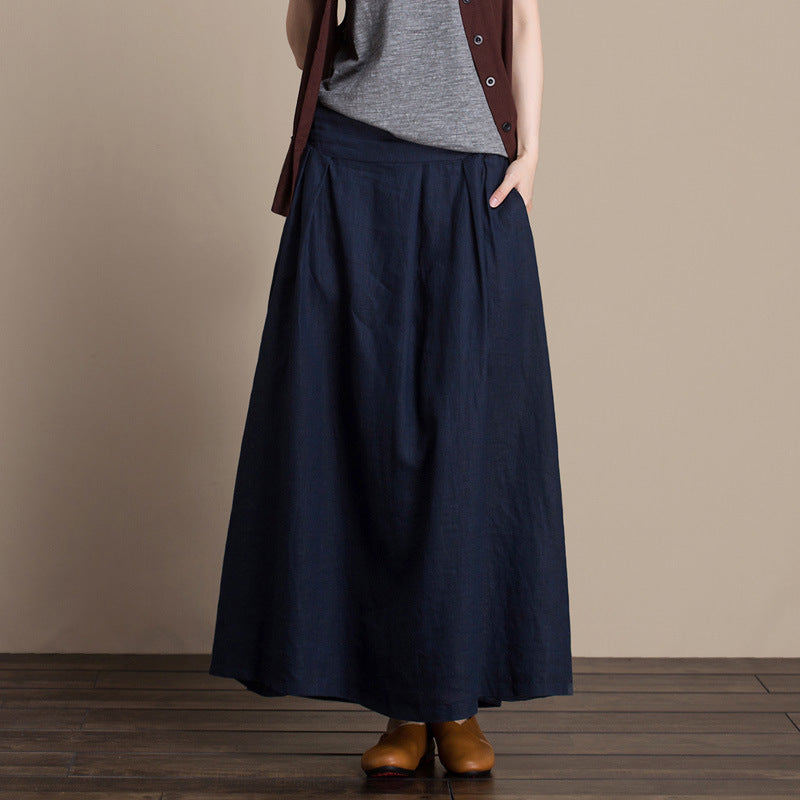 Wholesale Spring And Summer Pure Linen Skirt Female Simple Pure Color Thin A-Line Long Skirt 2382 One On Behalf Of