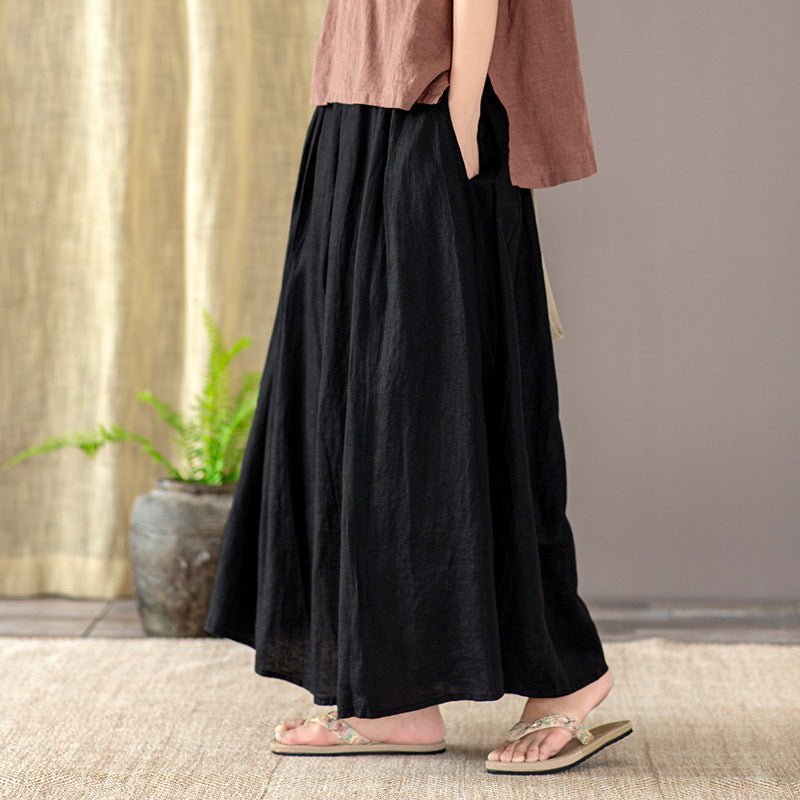 Wholesale Spring And Summer Pure Linen Skirt Female Simple Pure Color Thin A-Line Long Skirt 2382 One On Behalf Of
