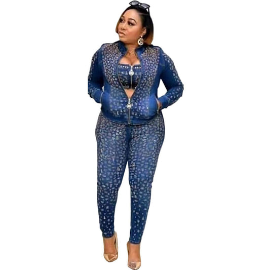 Jenny Garment Factory straight denim suit jacket with chest slimming pencil pants 3 piece set African and European best-selling fashion