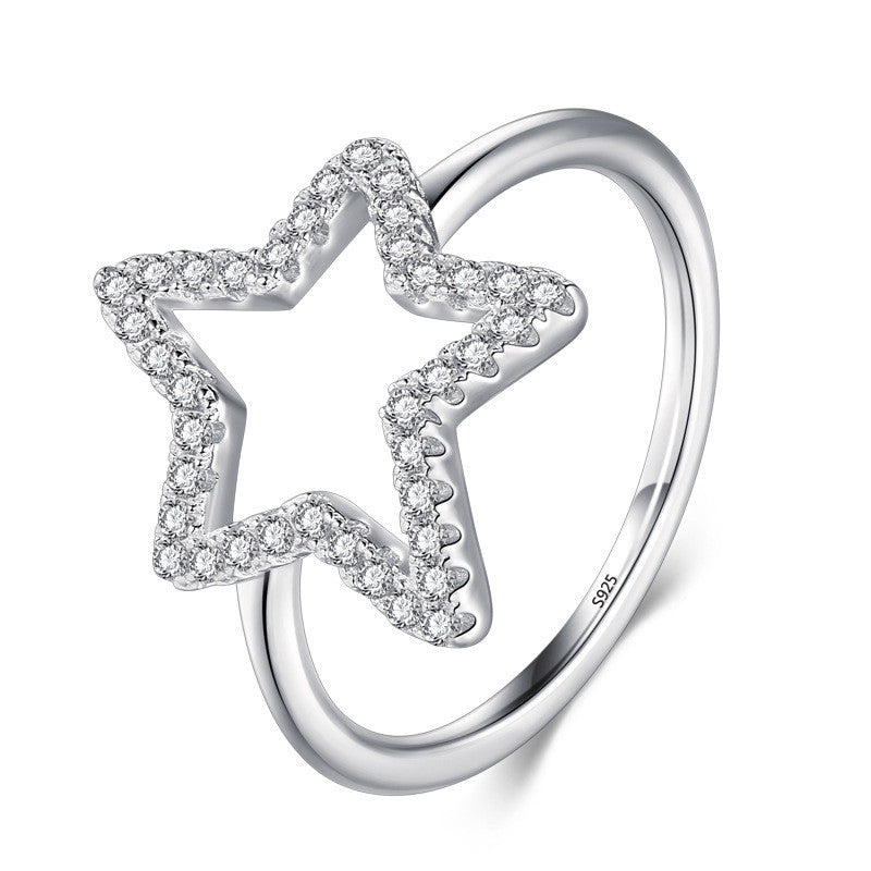 Pure Silver Japanese And Korean Light Luxury Micro Crystal Ring For Women