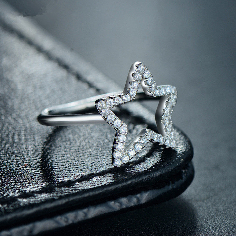 Pure Silver Japanese And Korean Light Luxury Micro Crystal Ring For Women