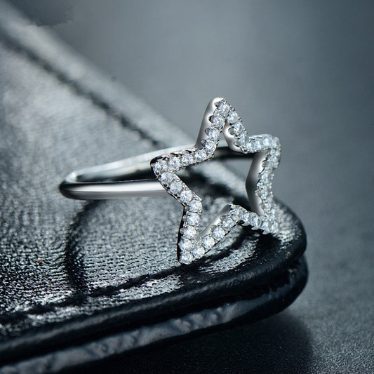 Pure Silver Japanese And Korean Light Luxury Micro Crystal Ring For Women