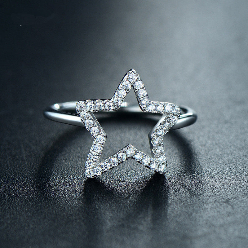 Pure Silver Japanese And Korean Light Luxury Micro Crystal Ring For Women