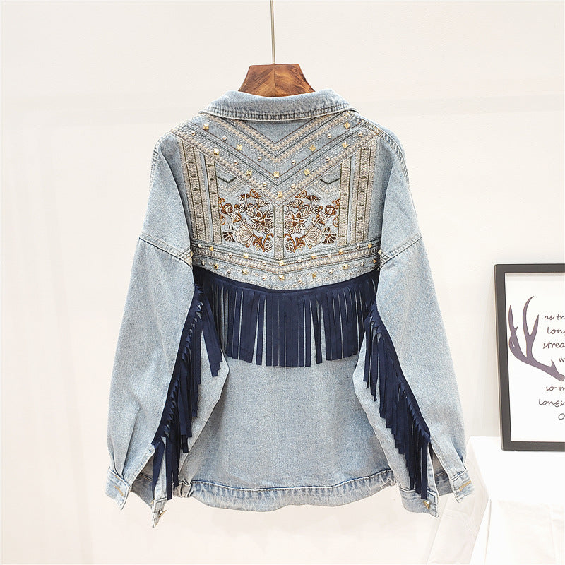 Embroidered Denim Jacket For Women - Loose Korean Style