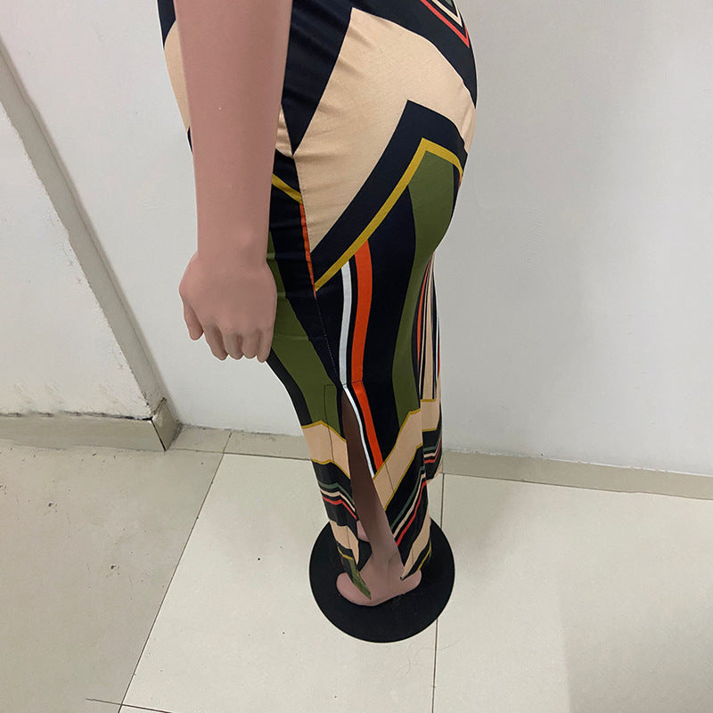 Colourful Striped Print Side-Slit Maxi Dress
