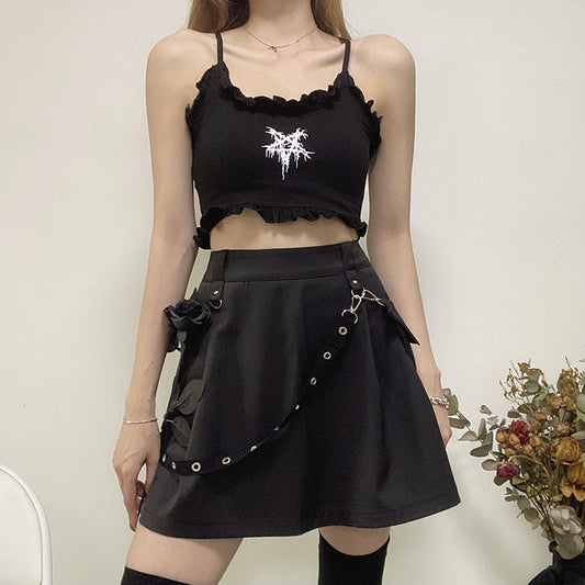 Insta Hot Black Pockets High-Waist Punk Skirt