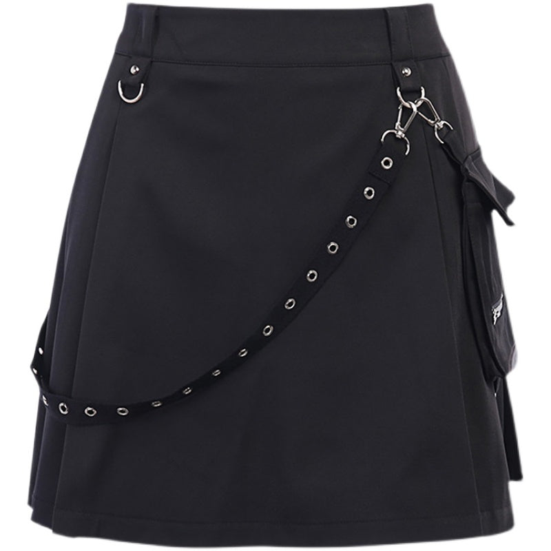 Insta Hot Black Pockets High-Waist Punk Skirt