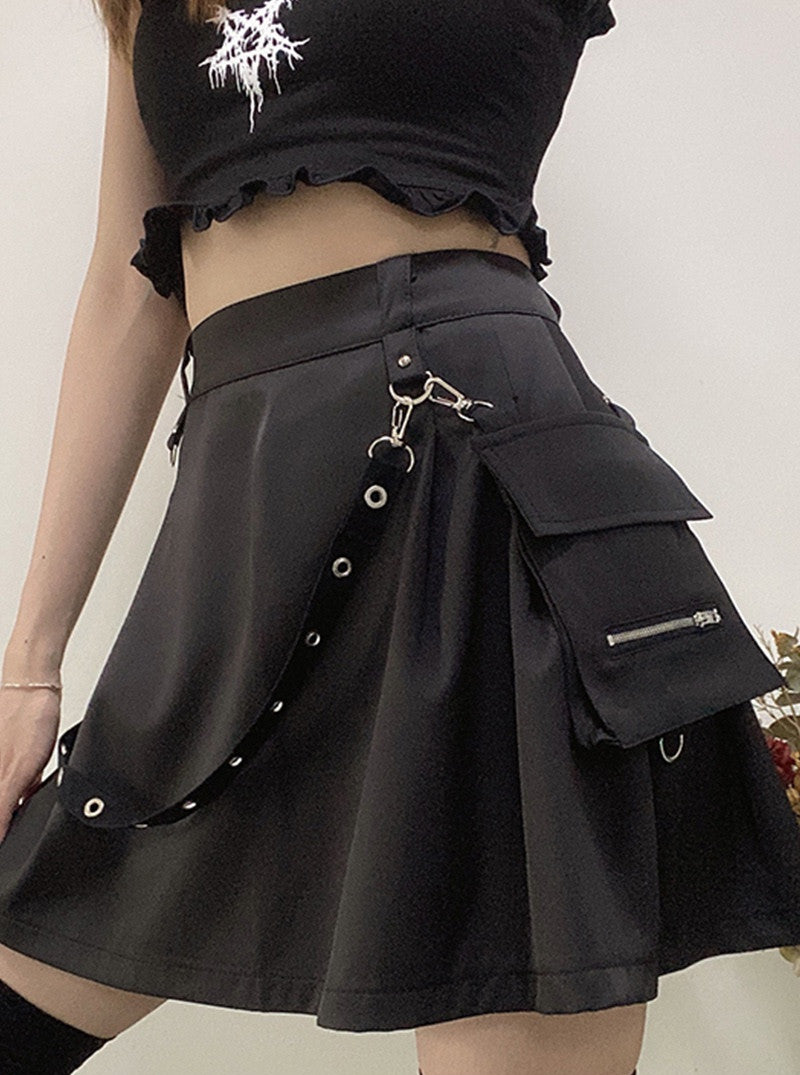 Insta Hot Black Pockets High-Waist Punk Skirt