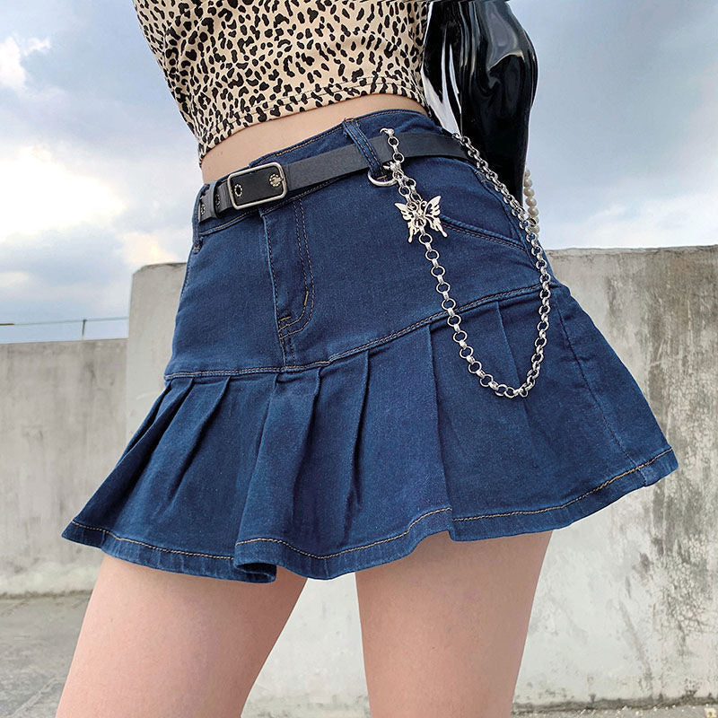 Hot Girl Pleated Denim Skirt