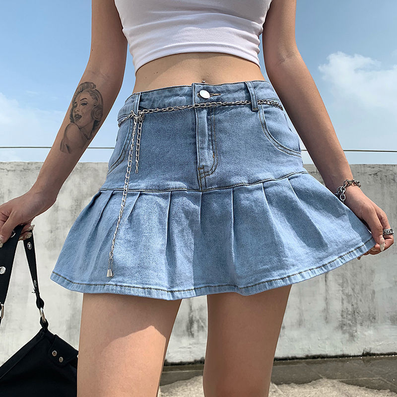 Hot Girl Pleated Denim Skirt