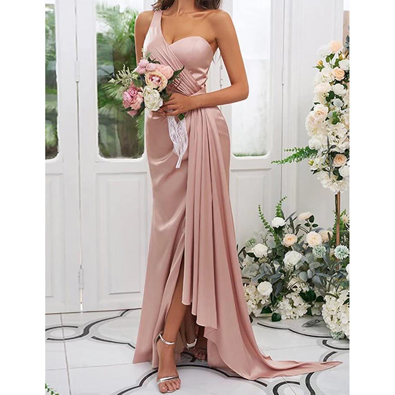 One-Shoulder Split Backless Dress