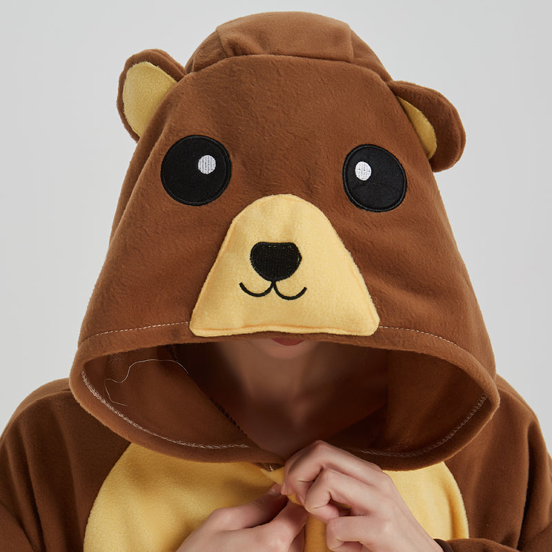 Brown Bear Polar Fleece Cartoon One-Piece Animal Pyjamas