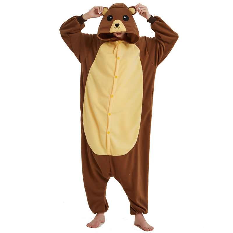 Brown Bear Polar Fleece Cartoon One-Piece Animal Pyjamas