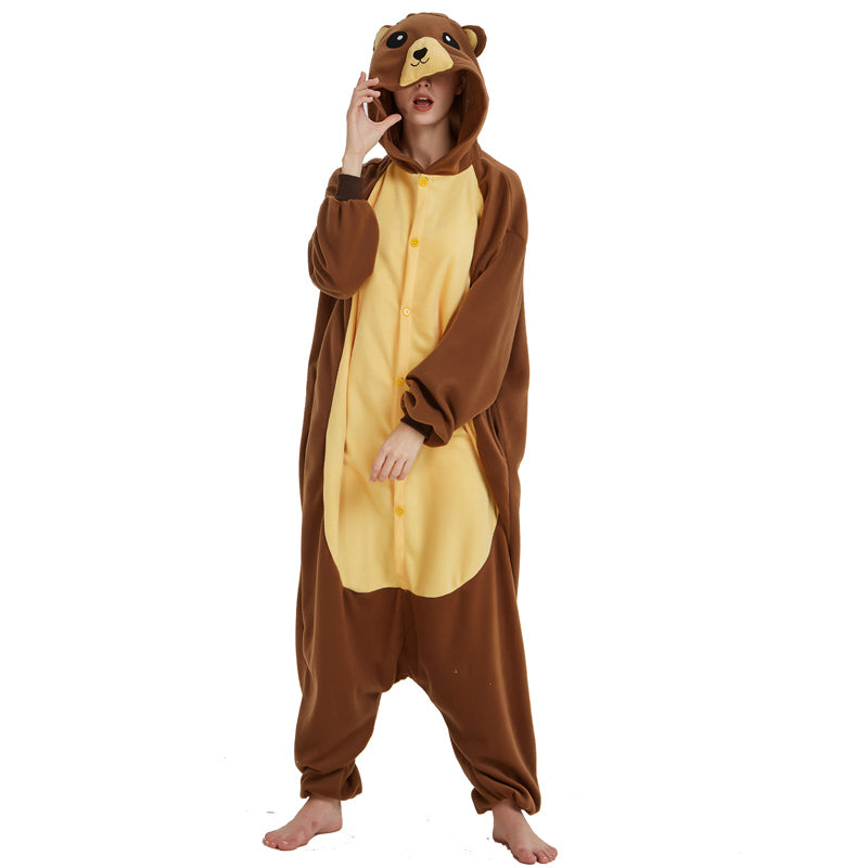 Brown Bear Polar Fleece Cartoon One-Piece Animal Pyjamas