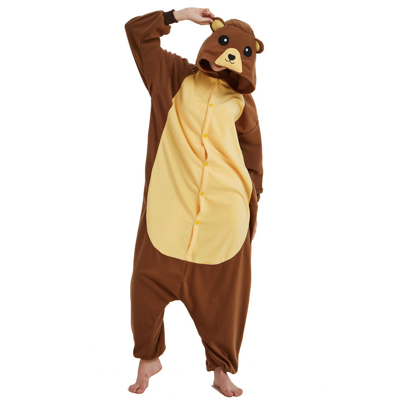 Brown Bear Polar Fleece Cartoon One-Piece Animal Pyjamas