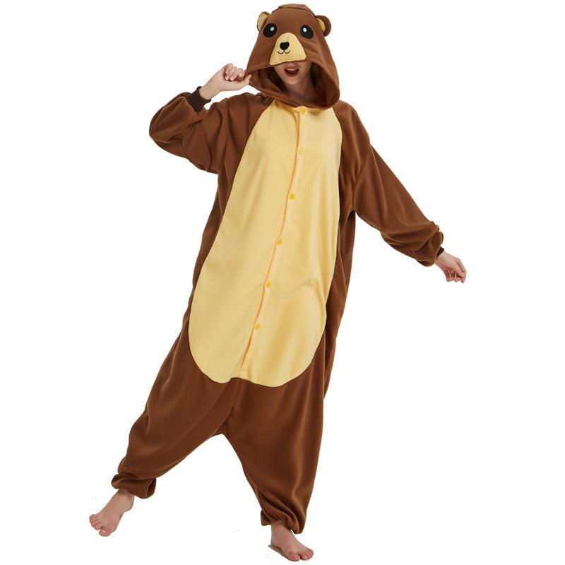 Brown Bear Polar Fleece Cartoon One-Piece Animal Pyjamas