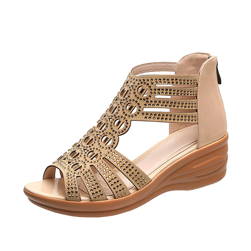 Bling Hollow-Out Zip Sandals