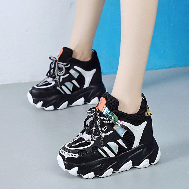 Mesh High-Platform Mixed-Colour Sneakers