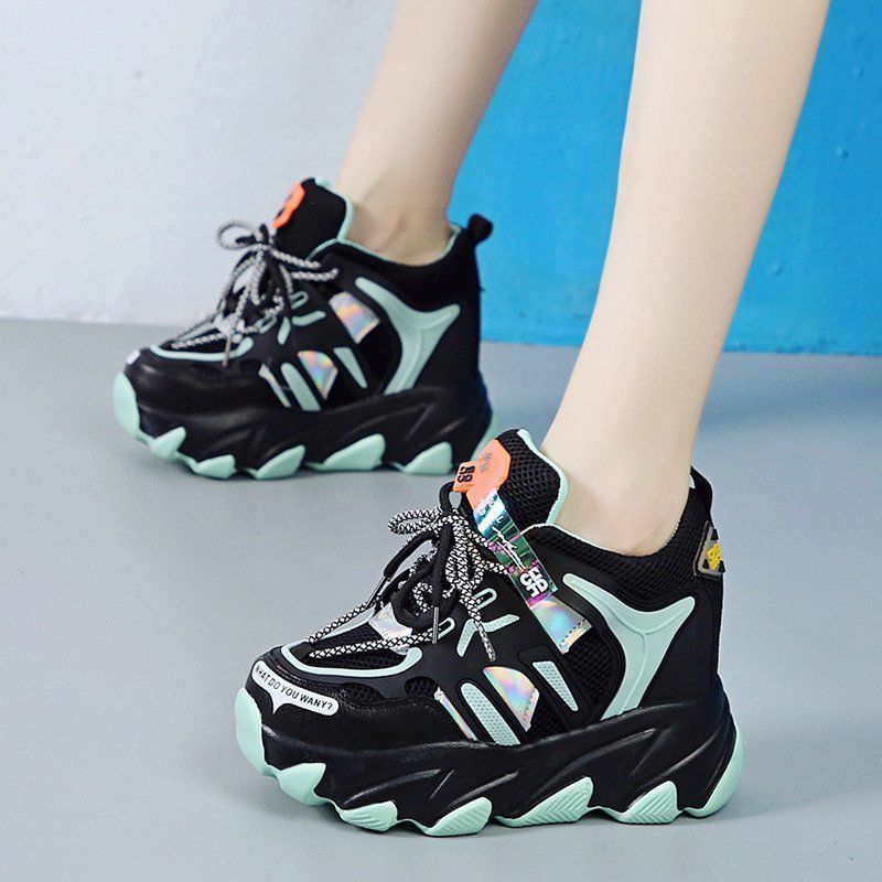 Mesh High-Platform Mixed-Colour Sneakers