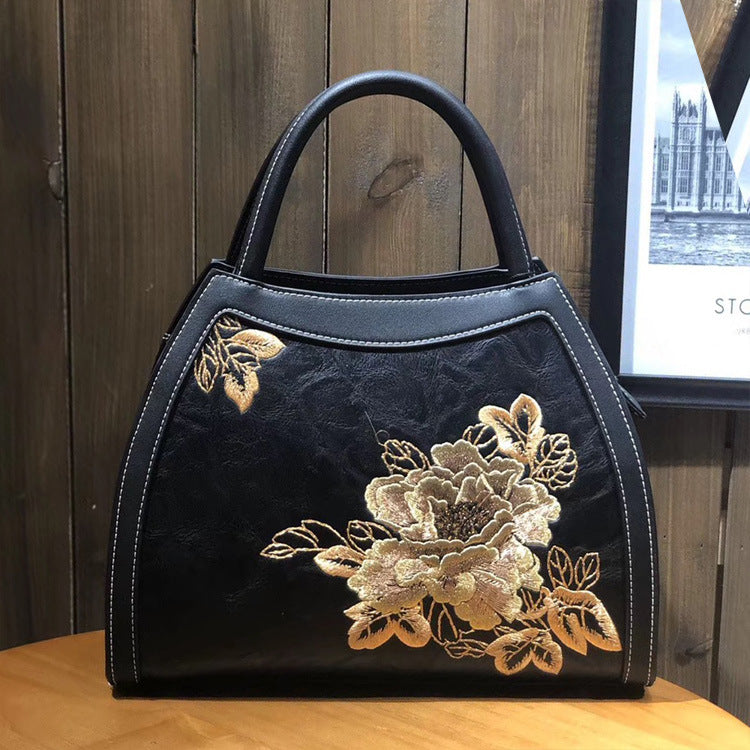 Embroidery Luxury Handbag -  PU Leather Large-Capacity Shoulder Bag