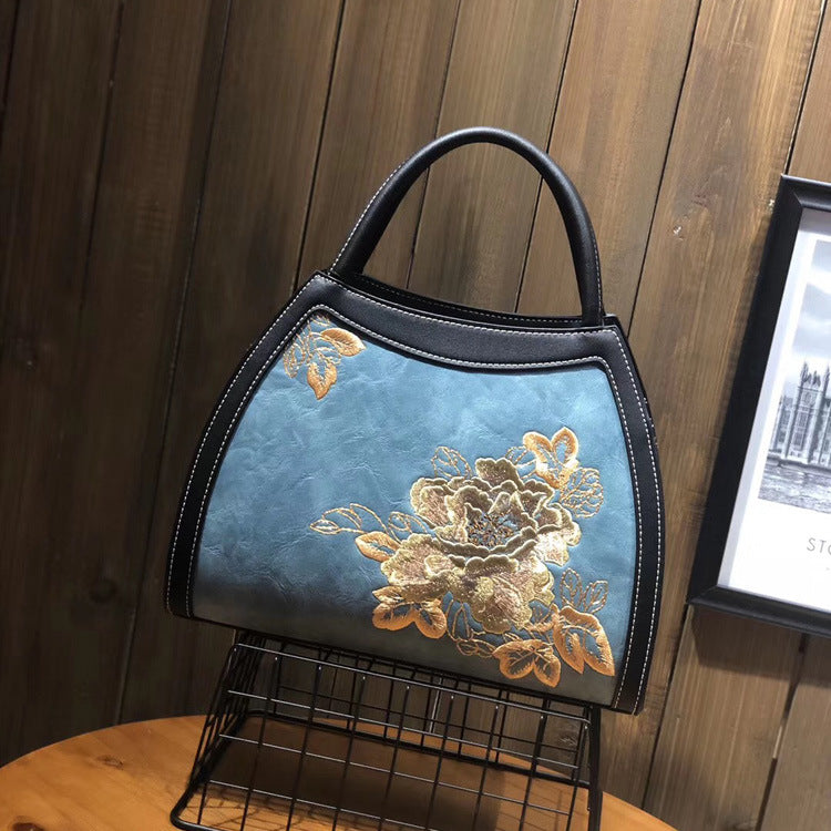 Embroidery Luxury Handbag -  PU Leather Large-Capacity Shoulder Bag