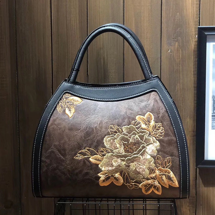 Embroidery Luxury Handbag -  PU Leather Large-Capacity Shoulder Bag