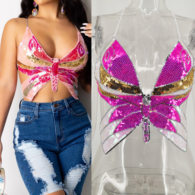 Cami Suspender Butterfly Sequined Top