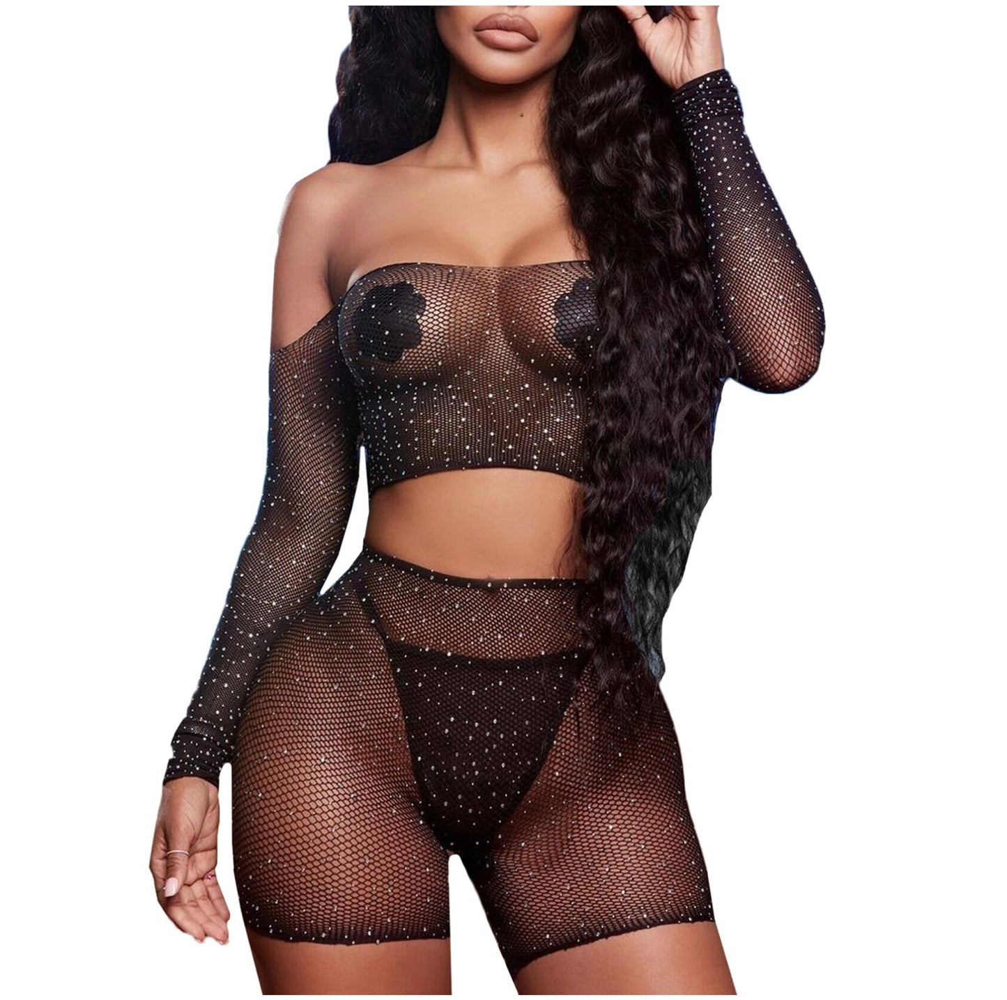 Transparent  Erotic Shorts Mesh Lingerie Set