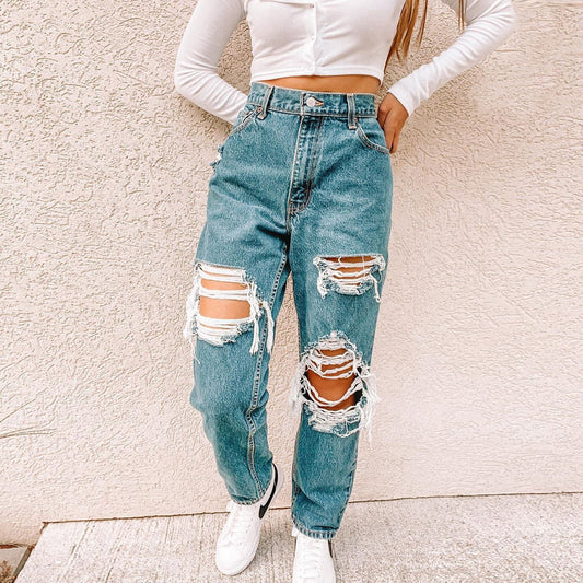 Ripped Fashion Casual Denim Trousers